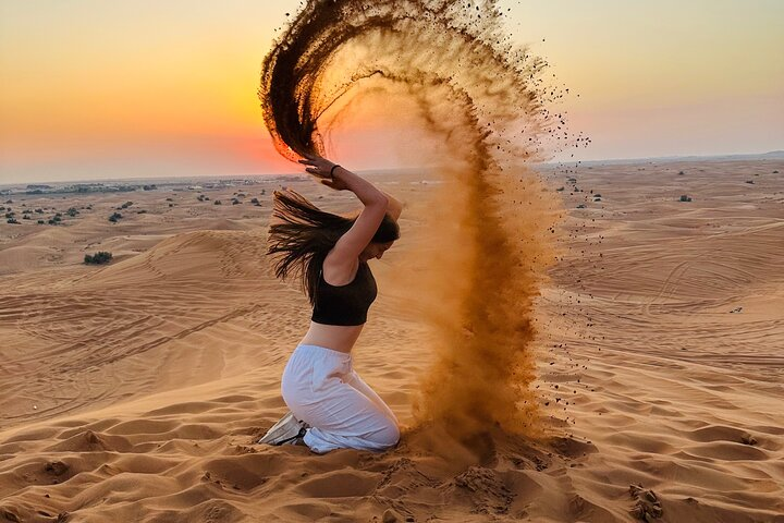 Experience the magic of a private evening desert safari where golden sand dances in the sunset and each moment offers a unique blend of relaxation and adventure.